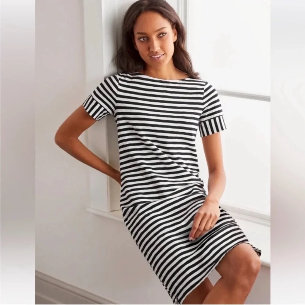 Boden Darcey Jersey Mini Cotton T-Shirt Dress Nautical Stripe Navy like new - Picture 2 of 7